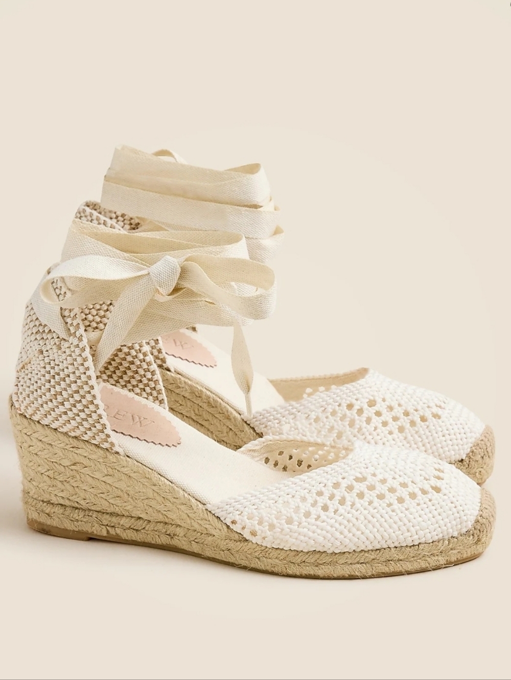 J. Crew Made-in-Spain Crochet Lace-up Espadrille Wedges - Ivory